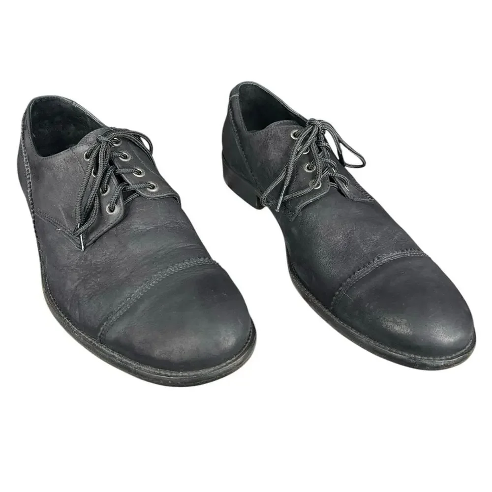 Allsaints Men’s Black Leather Distressed Cap To Oxford Size 46 US 13